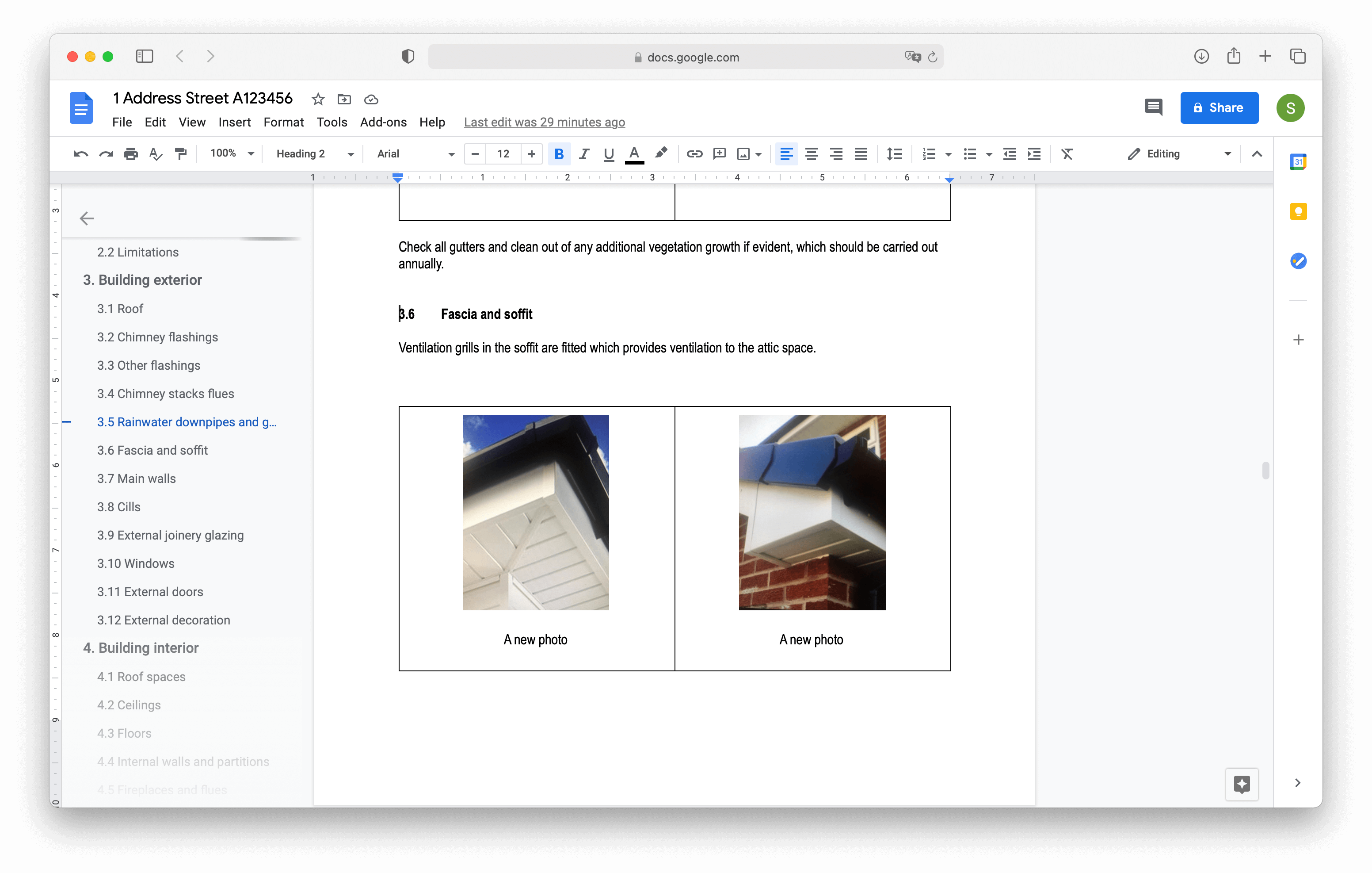 Exporting a building survey to Google Doc